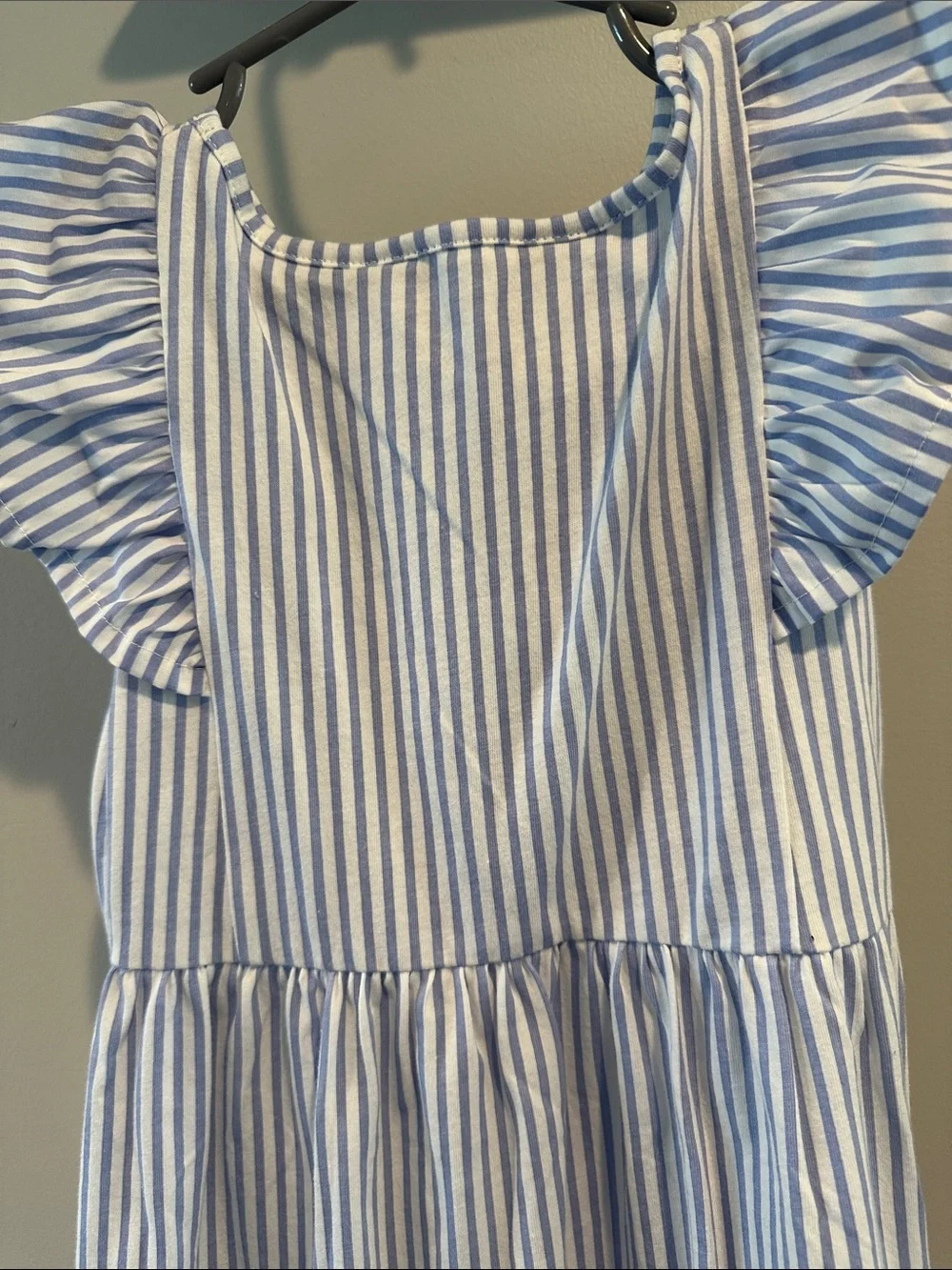 H&M 5T/6 Flutter Sleeve Light Blue & White Stripe Cotton Dress